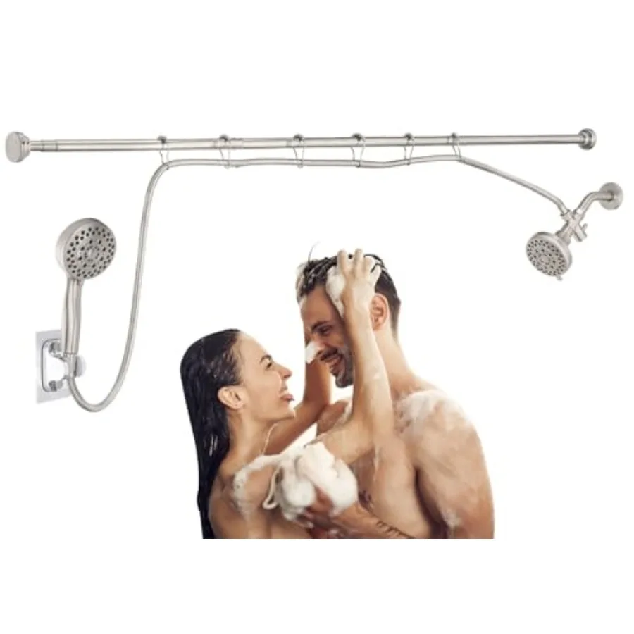 

Double Shower Head for Couple, High Pressure Dual Showerhead, Adjustable Height Shower Rod, 5-Setting Handheld Shower Head, 5-S
