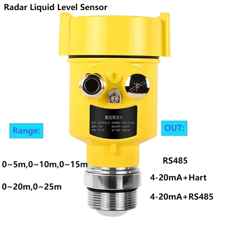 Radar Liquid Level Meter 5M 20M 25M Radar Level Sensor for Wastewater Reservoir River Radar Level Transmitter 80GHZ with Screen