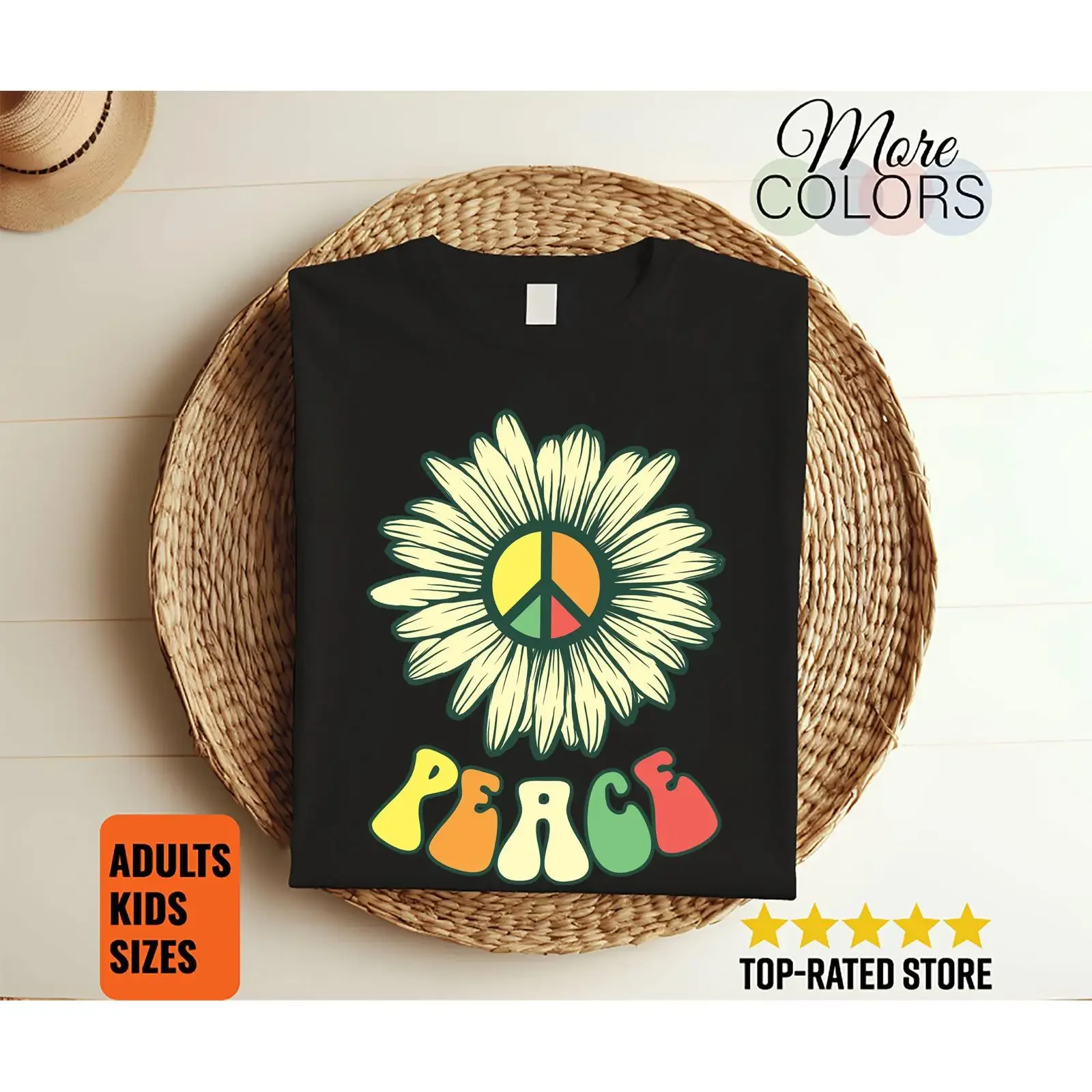 Retro Peace Daisy Flower T Shirt Vintage 70s Hippie Groovy Sign Summer  vintage Washed homme graphic Comfortable Casual Unisex