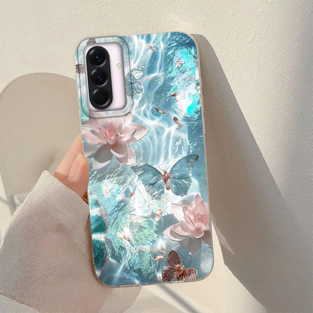 蓮の花と蝶の女の子のスマホケース、Samsung Galaxy A56 A36 A16 A17 A26 A07 A55 A35 A25 A54 S24 S25 Ultra S22 S23 FE用カバー/フンダ