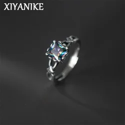 XIYANIKE Vintage Thai Silver Square Zircon Open Cuff Finger Rings for Women Girl New Fashion Jewelry Gift Party кольцо ж
