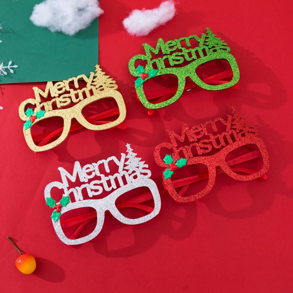 4PCS Christmas Eyeglasses Frame Lovely Eye Glasses Photo Props Funny Eyewear for Party Costume Cosplay (Golden, Silver, Red,