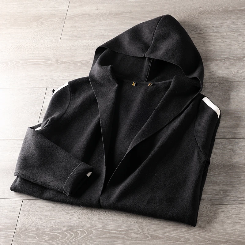 

Мужской повседневный кардиган средней длины с капюшоном из плотной вязки, весенний, модный, городской, с длинными рукавами, молодежный, для отдыха