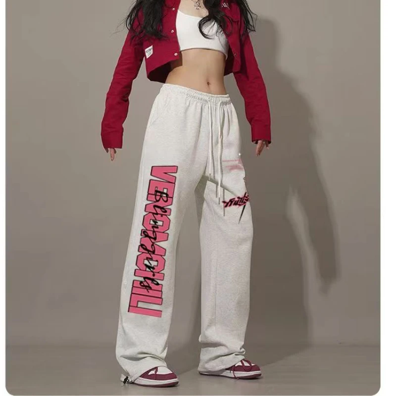 Americano hip-hop carta impressão calças femininas dança de rua cordão design moletom feminino primavera verão novo 2024 calças