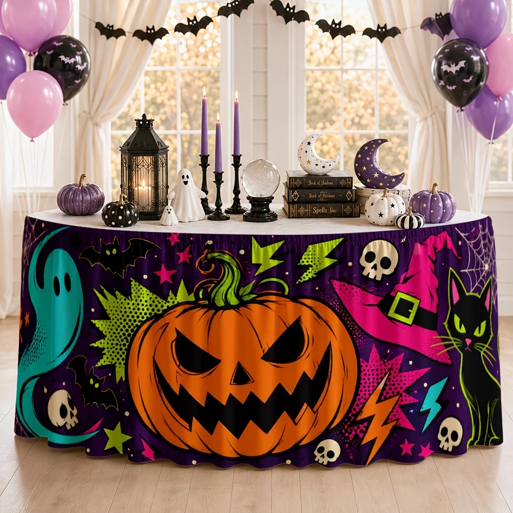 Tablecloth 1 piece Halloween Pumpkin Cat with a ghost face Witch's hat Spider web Festival decoration Restaurant partyxzj