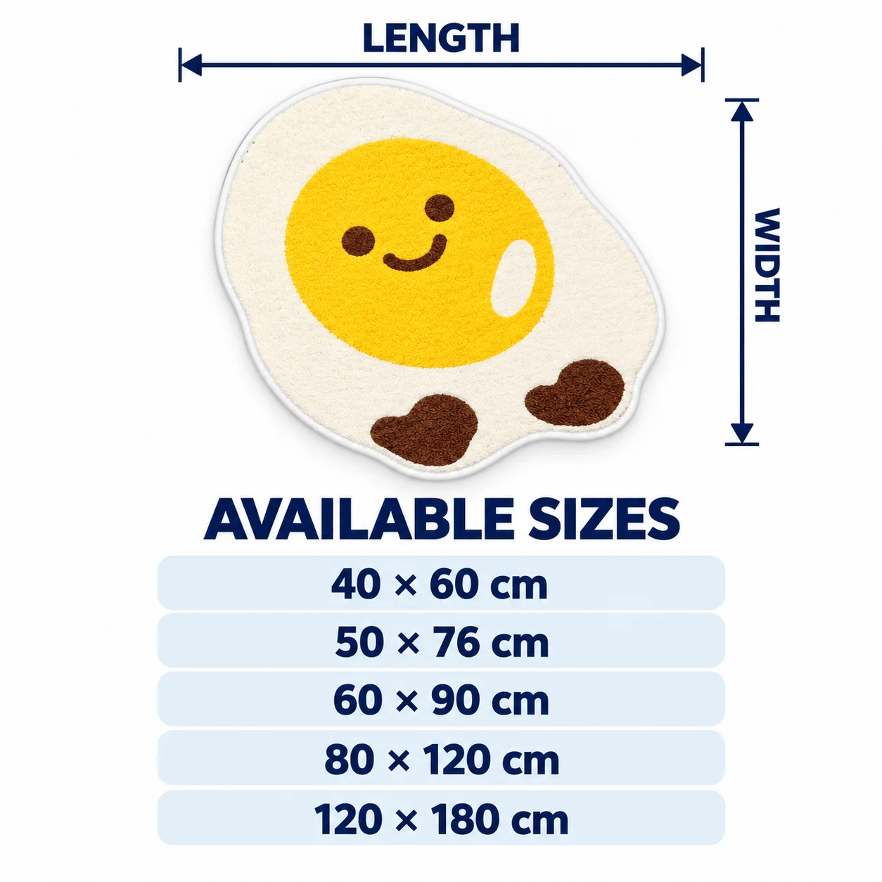 Adorable Fried Egg Shaped Area Rug, Smiling Breakfast Food Floor Mat for Kitchen Bedroom Playroom, Fun Cozy Home Decor Gift
