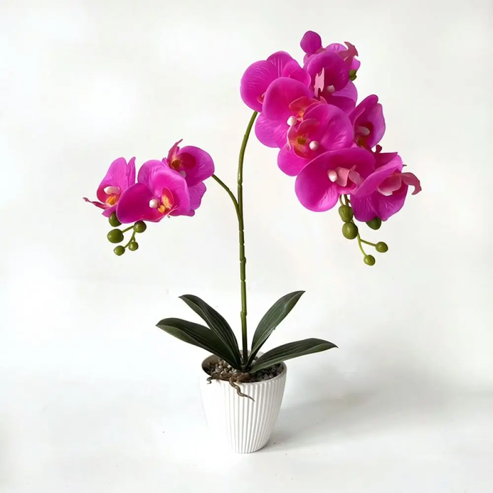 Faux Butterfly Orchid Potted Plant Elegant Floral Ornament Stone Bottom For Dining Table Home Office Interior Decor view 6