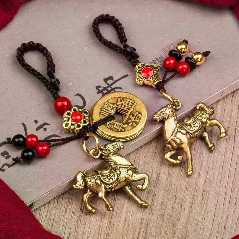 2026 Year Of Chinese Zodiac Horse Lucky Pendant Keychain Copper Feng Shui Wealth Key Ring Women Men Bag Charm Jewelry Gift