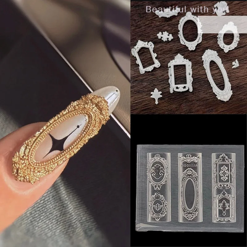 

1Pc European Retro Photo Frame Shape Silicone Nail Mold Nail Stamping Nails DIY Nail Salon Design Stereoscopic Manicure Art Tool