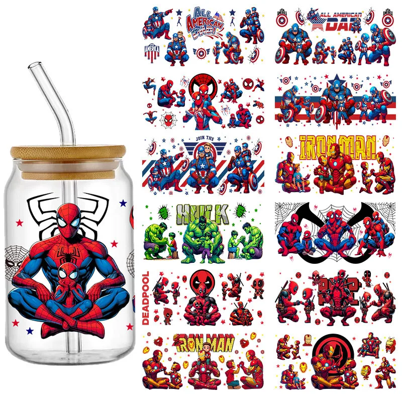 

Super Hero Spiderman Hulk 16oz DTF Sticker Cups Personalize UV Wrap Transfer DIY Logo Selfadhesive Waterproof