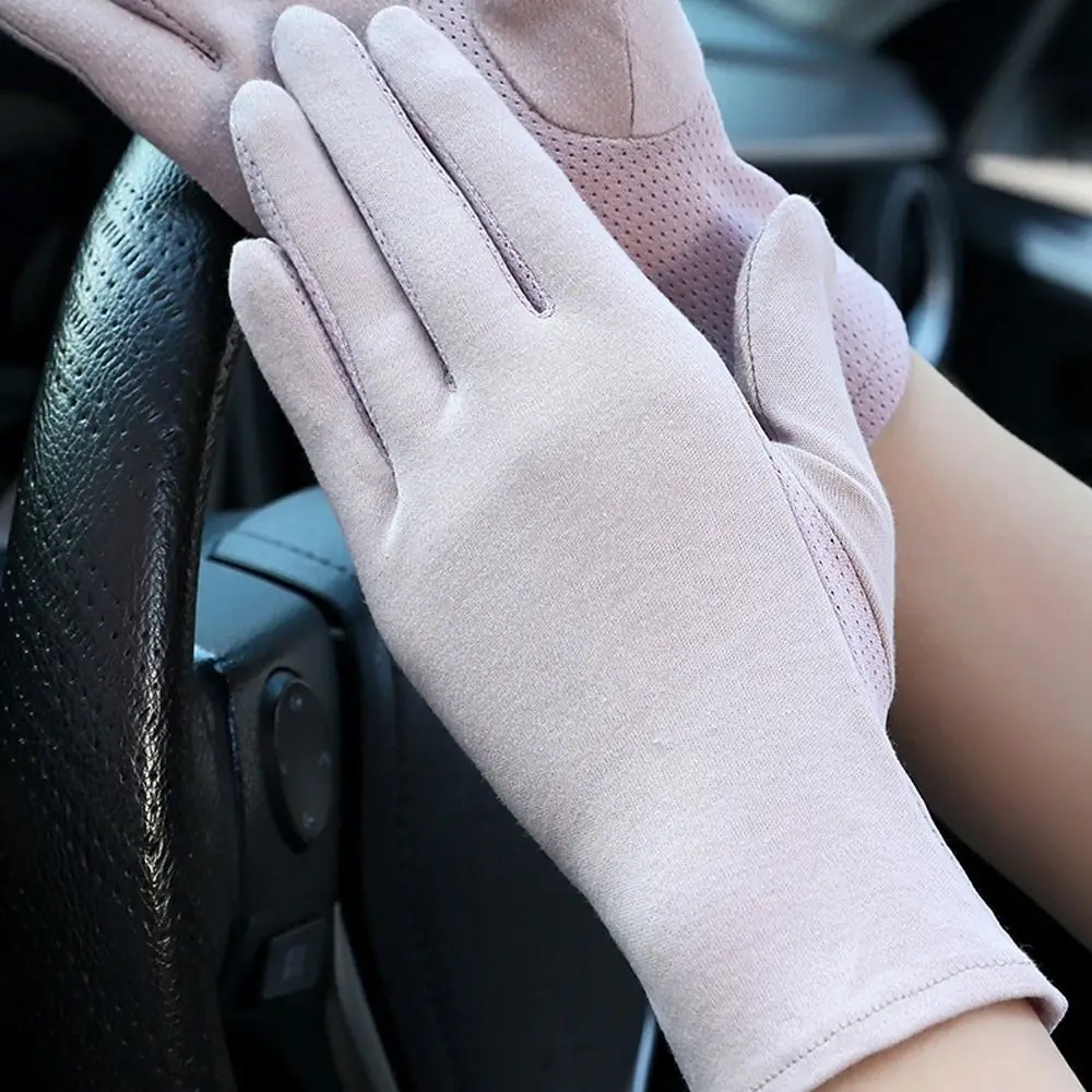 Guantes de algodón para montar en pantalla táctil para mujer, guantes de cinco dedos, guantes de protección solar de verano, mitones de Color sólido para exteriores, guantes de conducción