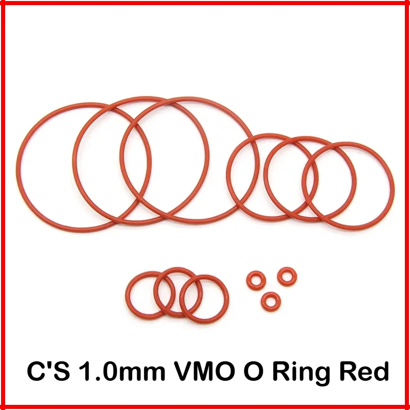 50/100pcs VMQ O Ring Gasket Thickness CS 1mm OD 3 ~ 50mm Red Waterproof Washer Round O Shape Silicone Ring Food Grade