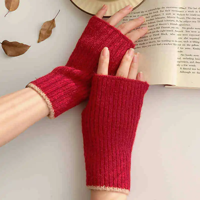 Damen-Strickhandschuhe für den Winter, Touchscreen-kompatibel, Halbfinger, Radsport-Strick, warm, fingerlos, Anti-Kälte- und Windhandschuhe