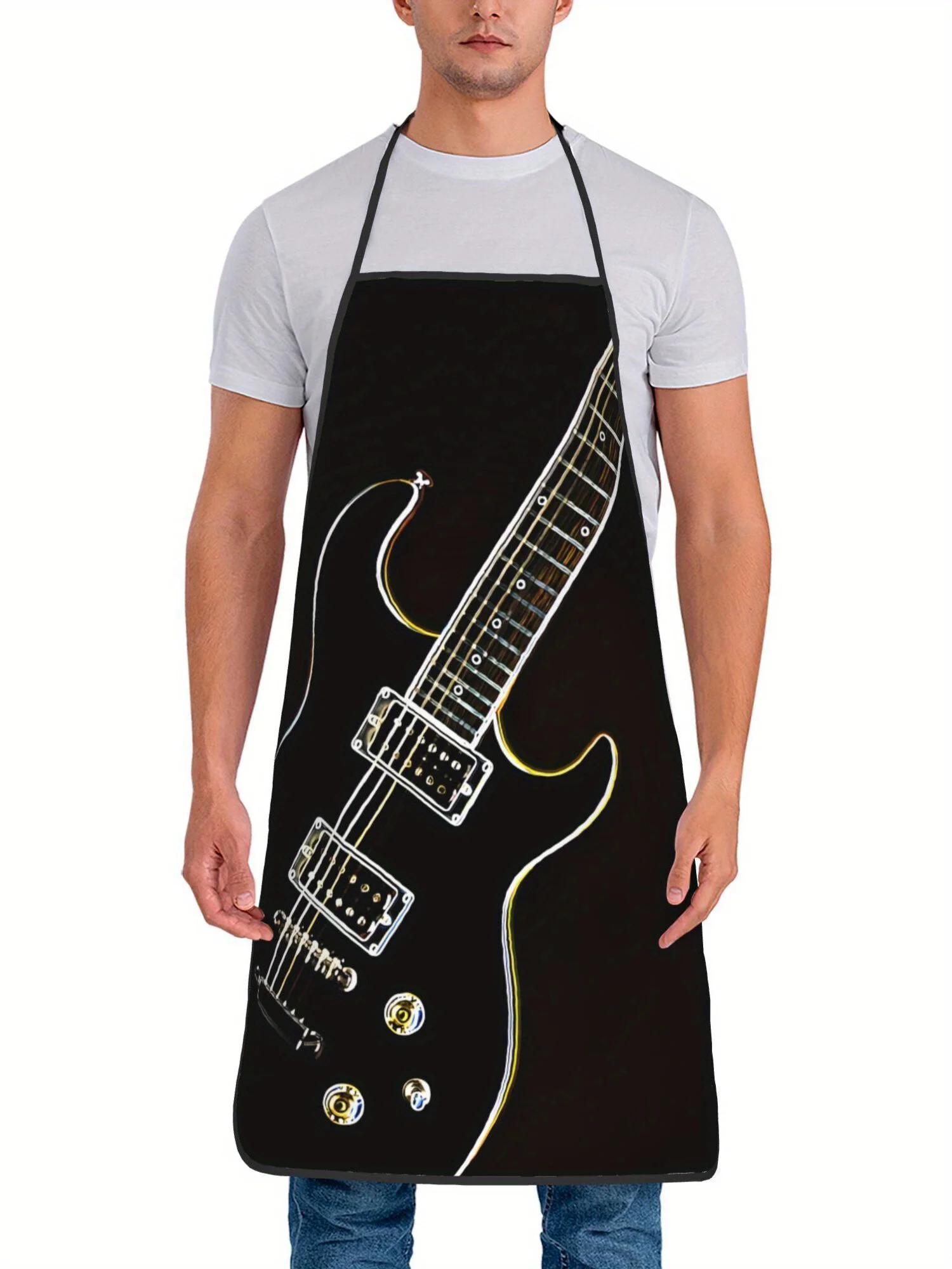 An apron with guitar pattern, which is very suitable for kitchen work and household cleaning, is a holiday gift