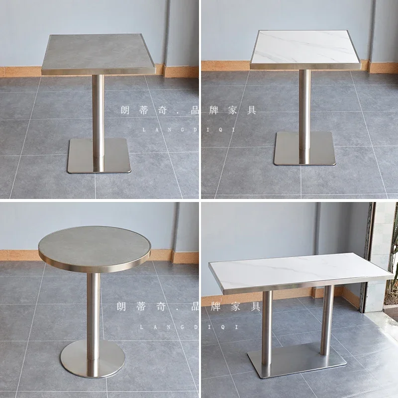 Internet celebrity industrial wind stainless steel rock slab table cafe bar barbecue snacks milk tea shop dining table and chair