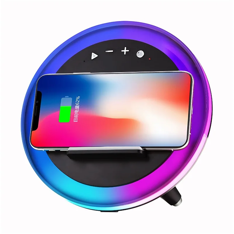 Multi‑Functional Bedside Table Lamp Wireless Phone Charger Bluetooth Speaker Ambient Night Light for Dorm Bedroom Home Use