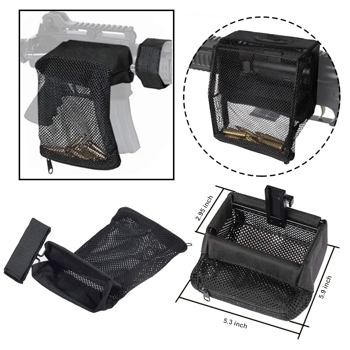 Tactical Brass Catcher Quick Release Shell Catcher with Detachable Picatinny Heat Resistant Thickened Nylon Mesh Fit AR15 M4