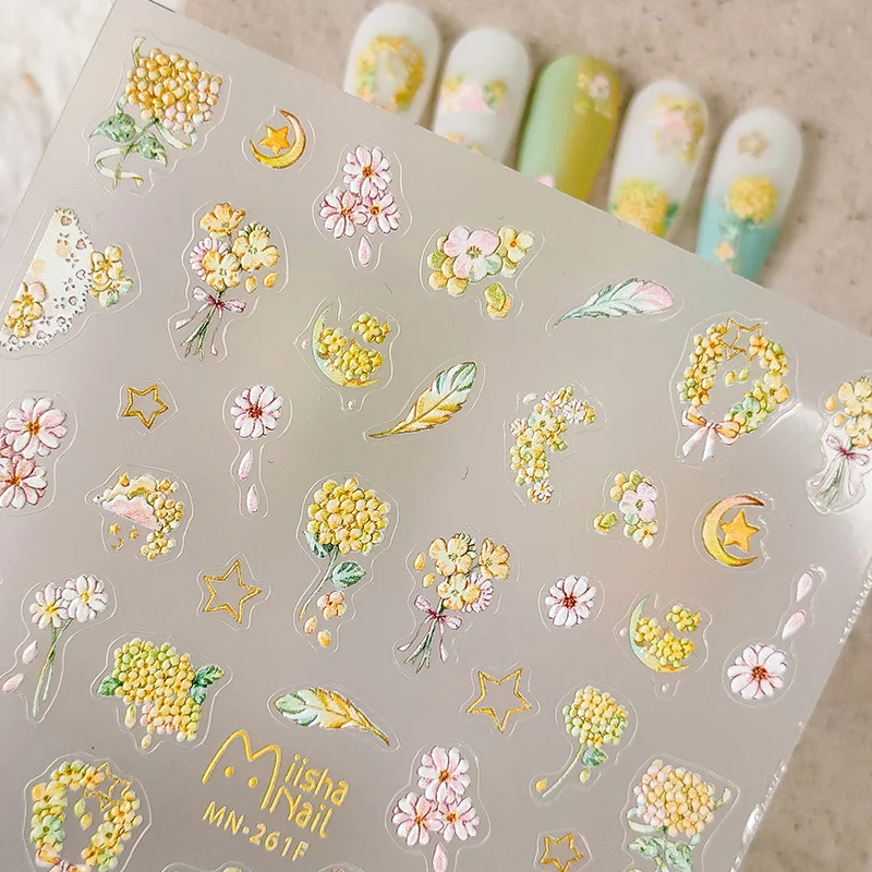 1pcs 5D Diamond Pearl Peony Nail Art Sticker 5D Relief Colorful Flower Self-Adhesive Stickers Nail Decorations Slider Decals DIY