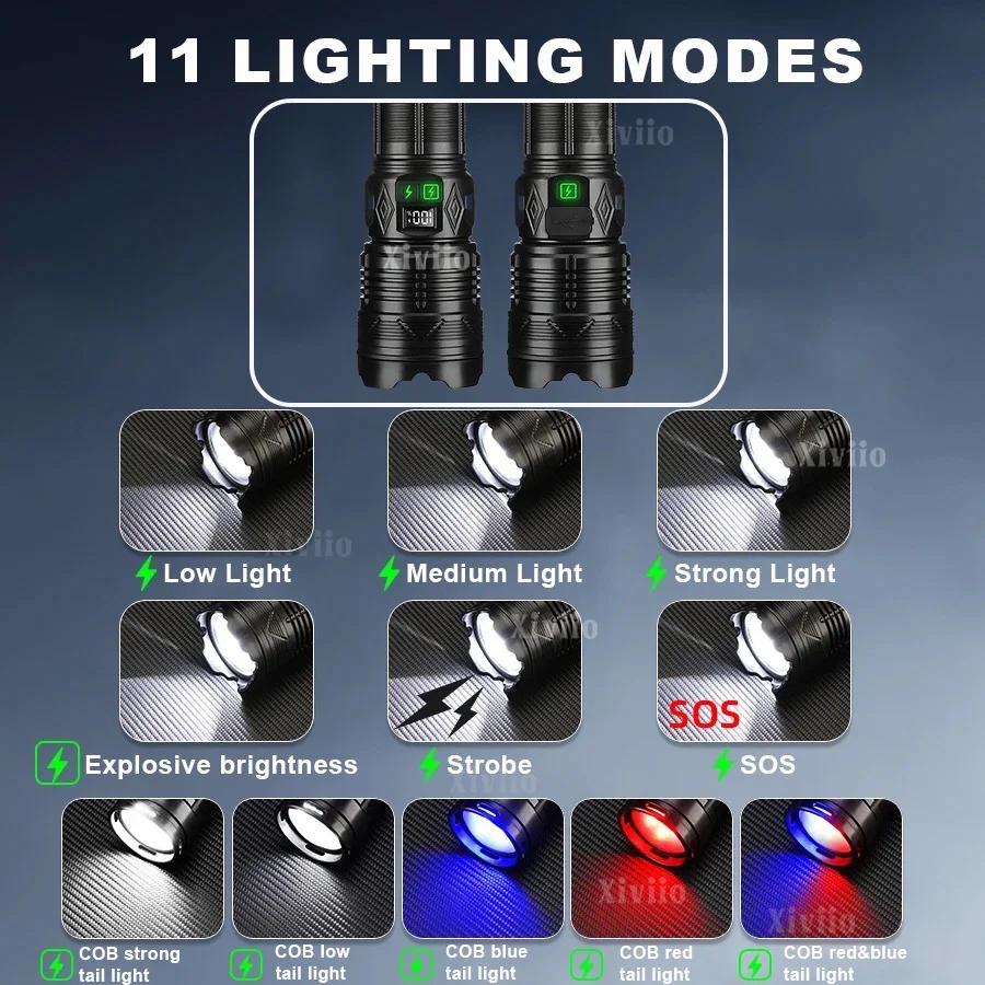 99000000lm 1500w Ultra Powerful Flashlights Rechargeable Led Tactical Torch Super Bright Lamp Outdoor Adventure  JJ2399  DK