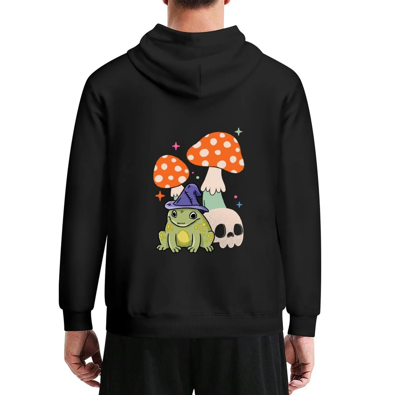 

Cottagecore Frog Wizard Frog With Mushroom And Skull - Witchcraft Cute Witchy Frog Hoodie men's coat tracksuit