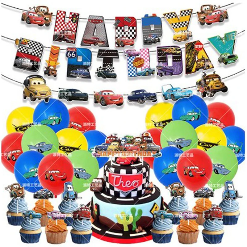 Disney Lightning McQueen Cars decorazioni per feste di compleanno Kid Cartoon Pixar Cars forniture per feste Set di stoviglie Balloon Baby Shower