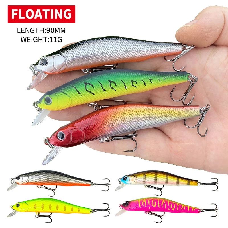 1PCS 90mm 11g Floating Minnow Lake Fishing Bait Isca Pesca Artificial Trout Carp Fishing Minnow Wobbler Artificial Bait 9128