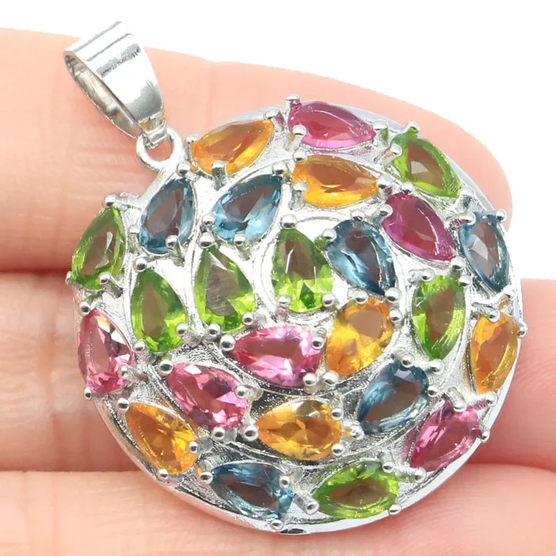 

6 г твердый кулон из стерлингового серебра 925 пробы, индивидуальный разноцветный лондонский перидот, розовый кунцит, красный рубин, фиолетовый танзанит CZ