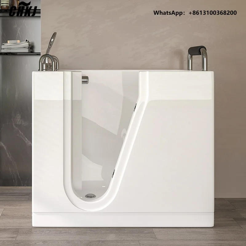 Small rectangular family walk-in sitting for the elderly bathing non-slip barrier- side open soaking