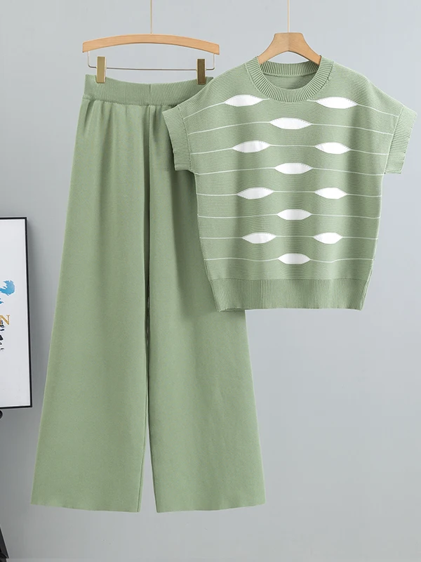 Ele Women's Spring Summer 2025 Lazy Stripe Knitwear Faion Personali High-End Feeling Two-Piece Set Viscose Fabric