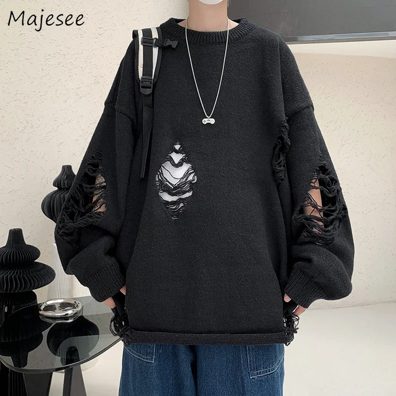 

Американские пуловеры High Street для мужчин с дырками для пар, мешковатые универсальные трикотажные изделия, топы Lazy Y2k, дизайн уличной одежды Ins Chic BF