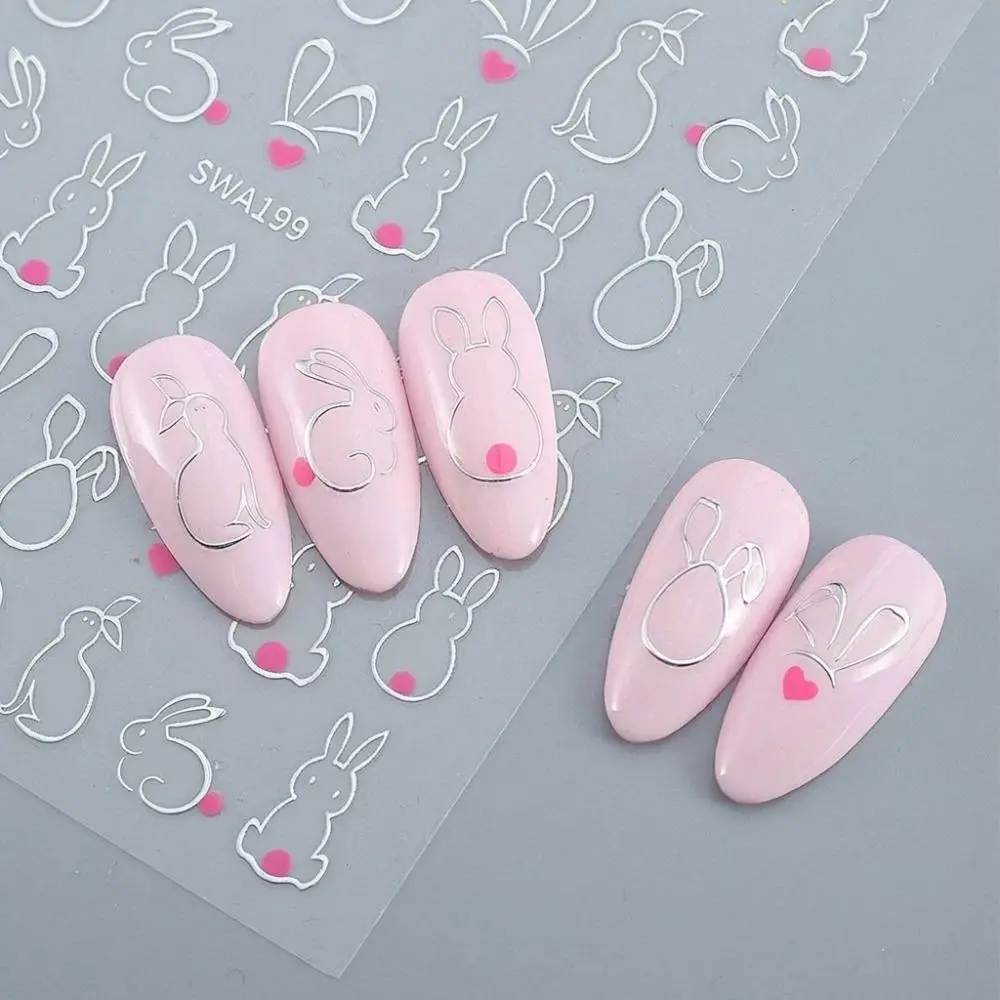 Cute Cartoon Design Easter Rabbit 3D Nail Stickers Rabbit Ears Hollow Out Rabbit Nail Art Decals Waterproof Self-adhesive