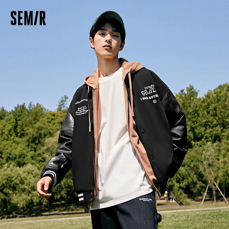 

Semir Men Jacket Autumn New Simple Exquisite Letter Embroidery Fashion Sports Baseball Jacket Fashionable Design Jacket for Men