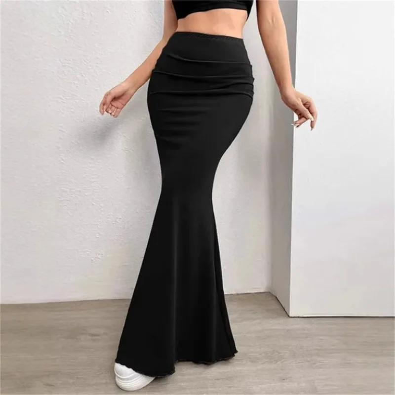Elegant Fish Tail Half Skirt Women's Wine Red Slimming Loose Style Casual Polyester Fiber A-Line Skirt mid Waist Design
