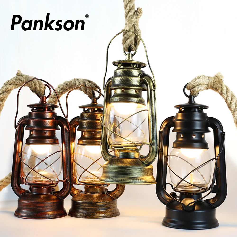 Retro Kerosene Pendant Light Fixture Hemp Rope E27 AC110V 220V Ceiling Pendant Lamp Living Room For Home Decor Vintage Hang Lamp