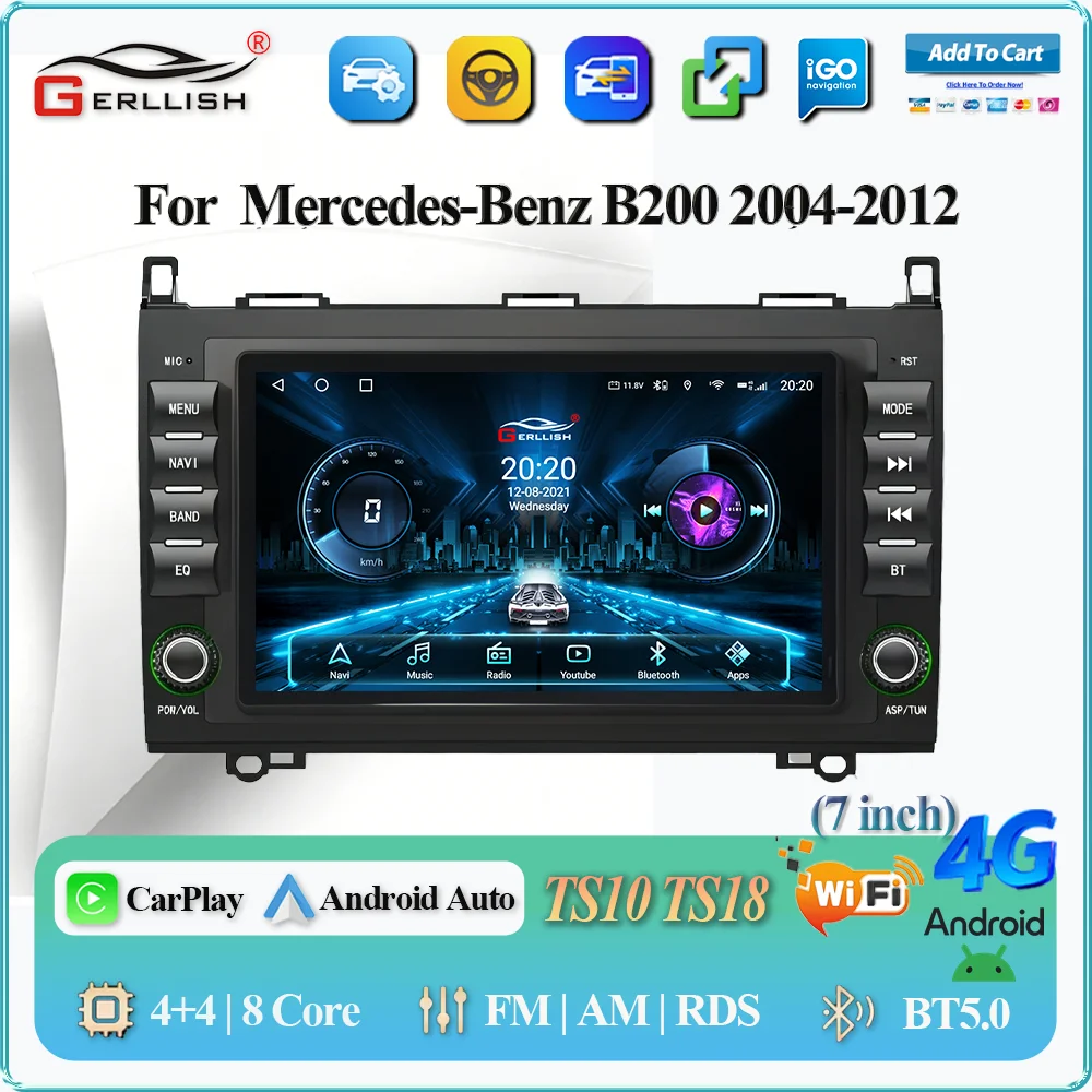

Мультимедийный плеер Gerllish для Mercedes-Benz B200 Vito W639 B-Class W169 W245 W209 2DIN с Carplay Auto Stereo 7 дюймов