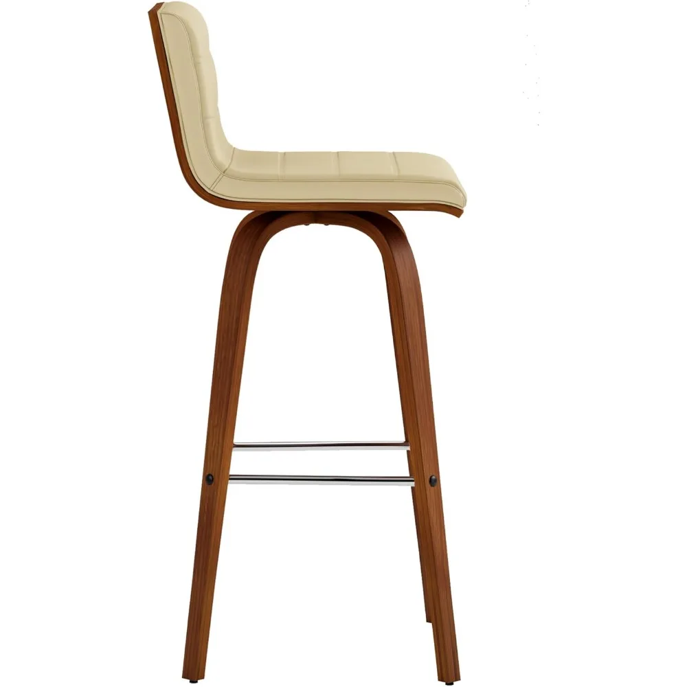 Walnut Swivel Bar Stools with Cream Leatherette, Set of 2