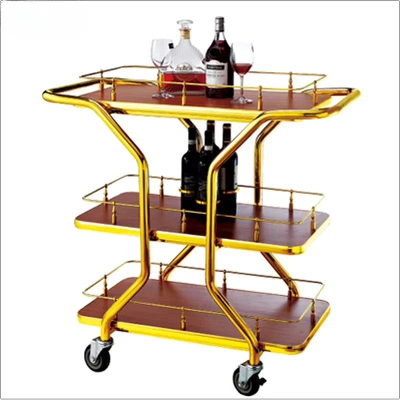 Carrinho de serviço de quarto de hotel de 2 andares de cobre Deluxe