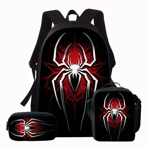 3PCS Spider Print Backpack Set | Large Capacity Casual Backpack with Matching Clutch & Tote Bag, Perfect for Daily Use