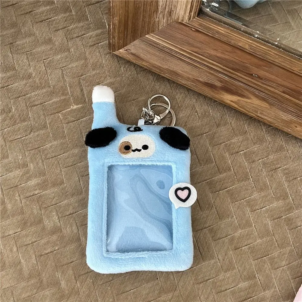 Kawaii Korean Style Plush Photocard Holder INS 3inch Bus Card Holder with Keychain Pendant Puppy Design Cartoon Card Cover Girl