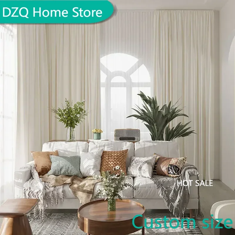 

High End Milk Tea White Premium Thick Curtains Royal Real Velvet Blackout Soundproof Curtains for Bedroom Living Room Customized