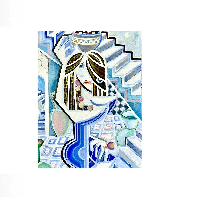 Alessandro Cardamone Donna sul Terrazzo Code, Print Art Canvas Poster, Living Room, Home Wall Decor Picture