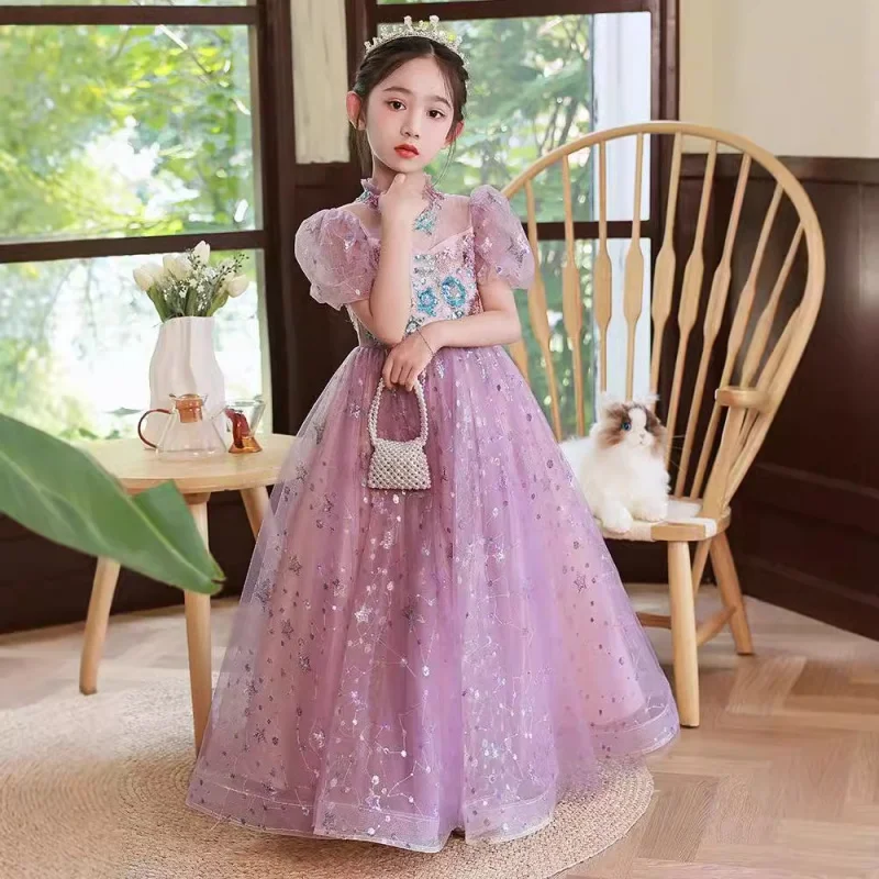 Fashion Children's 2025 New Spring Girls' High-End Princess Dress Host Piano Performance Costume