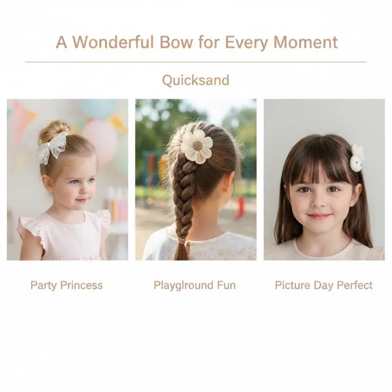 Cute Beige Hair Clips Set With Lace Bow Rabbit Flower Designs Perfect For Little Girls Daily Wear Birthday Party School