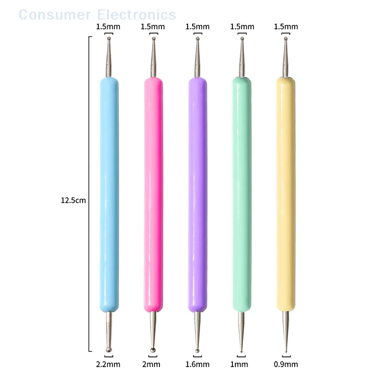 5pcs/Set Dual-Ended Nail Art Dotting Pen With Colorful Handle 3D Uv Gel Liner Flower Pattern Drawing Painting Brush