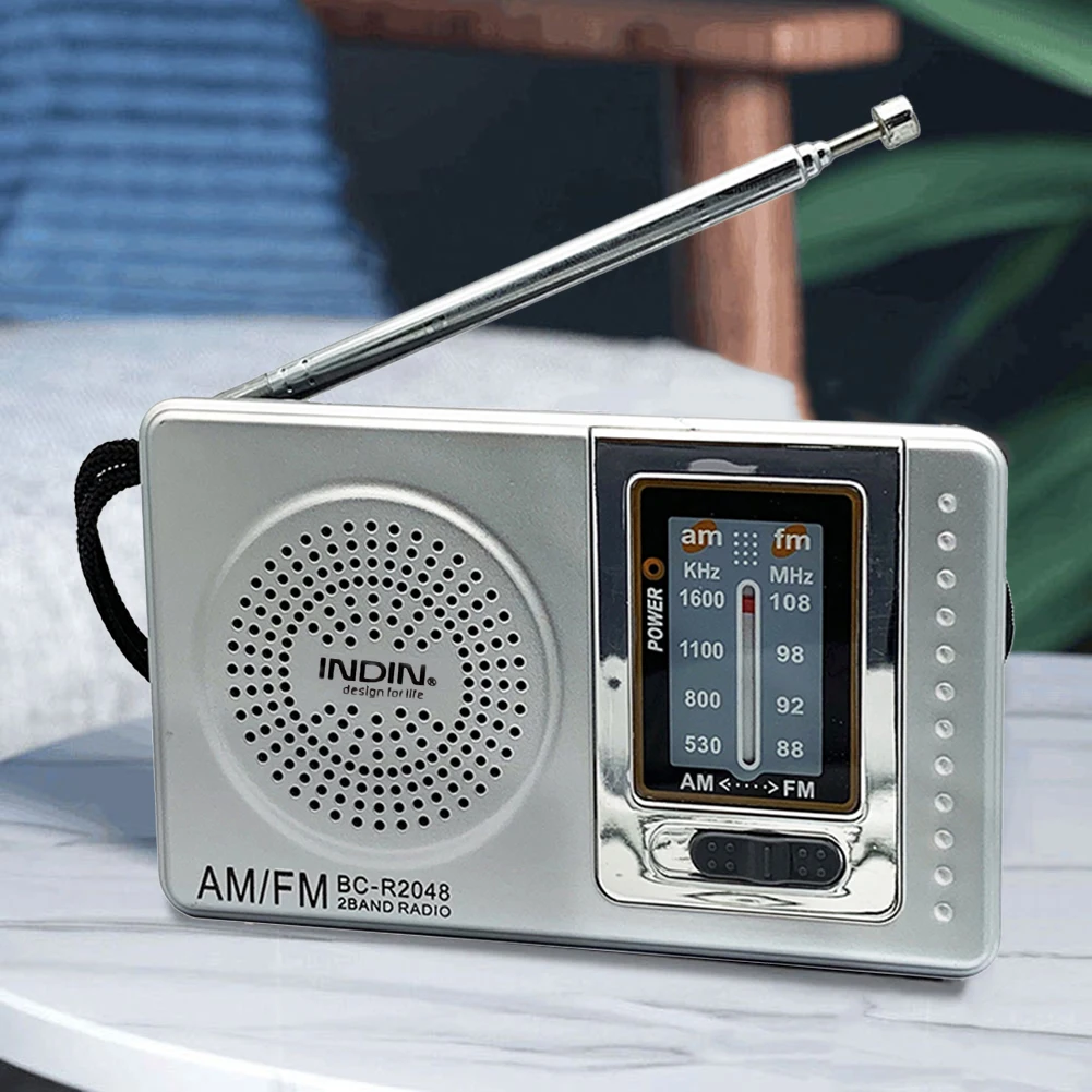 FM/AM Portable Mini Radio Dual Band Battery Operated Radio Built-in Speaker with 3.5mm Jack Telescopic Antenna BC-R2011 BC-R2048
