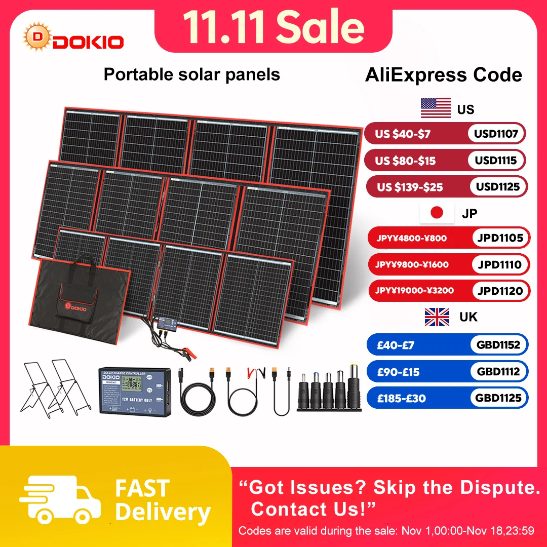 Solar Panel 200W Portable Foldable - Pannello solare portatile pieghevole Dokio da