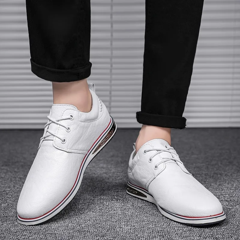 

Мужские кожаные туфли на плоском каблуке с низким верхом и круглым носком, однотонные, в низком стиле, модные весенние прогулочные туфли на шнуровке