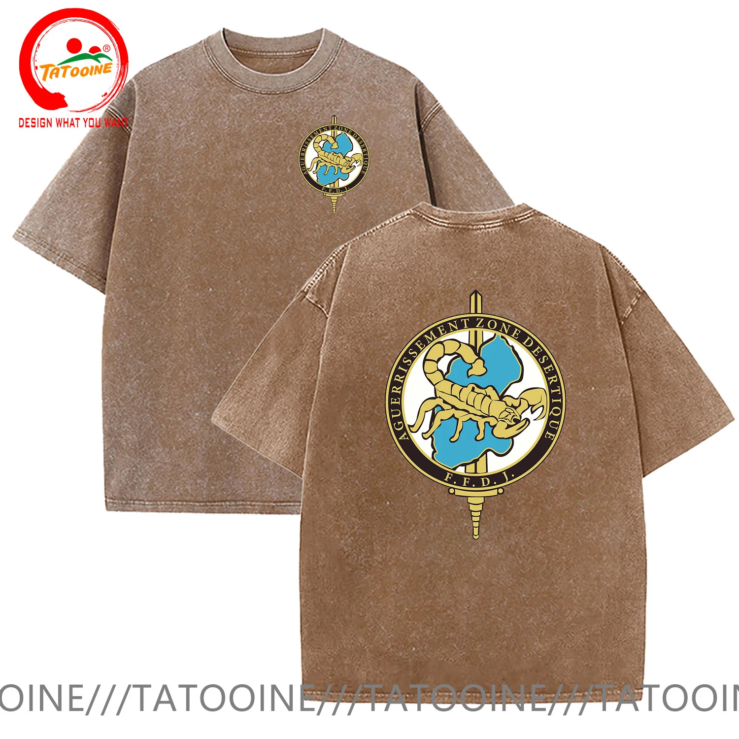 

Vintage Washed Cotton T-Shirt French Desert Commando Course Badge T Shirt Men Fashion Trend Casual Clothes tshirt HipHop T-Shirt