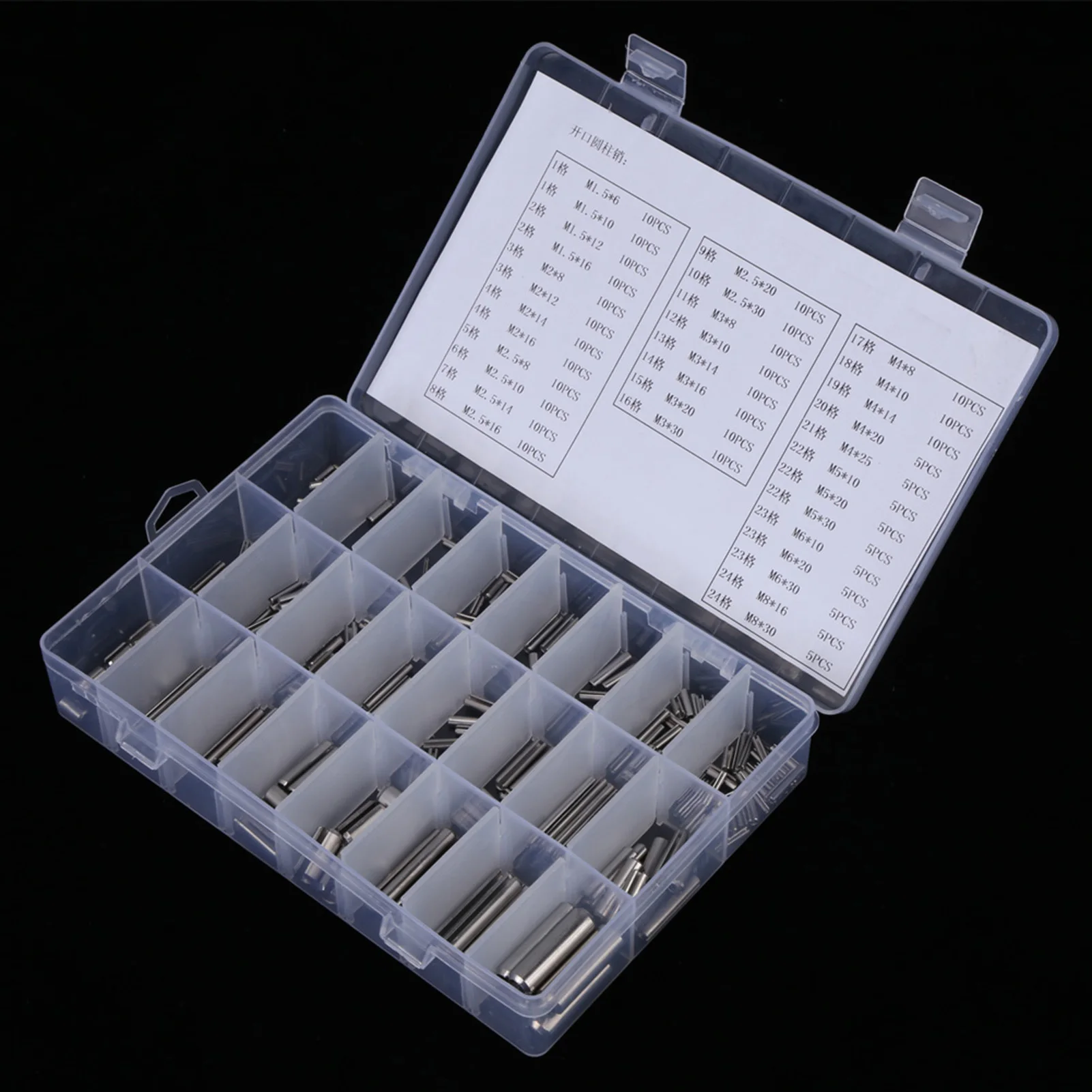280Pcs/box Stainless Steel Spring Tension Pins Set M1.5 M2 M2.5 M3 M4 M5 M6 M8 with Box