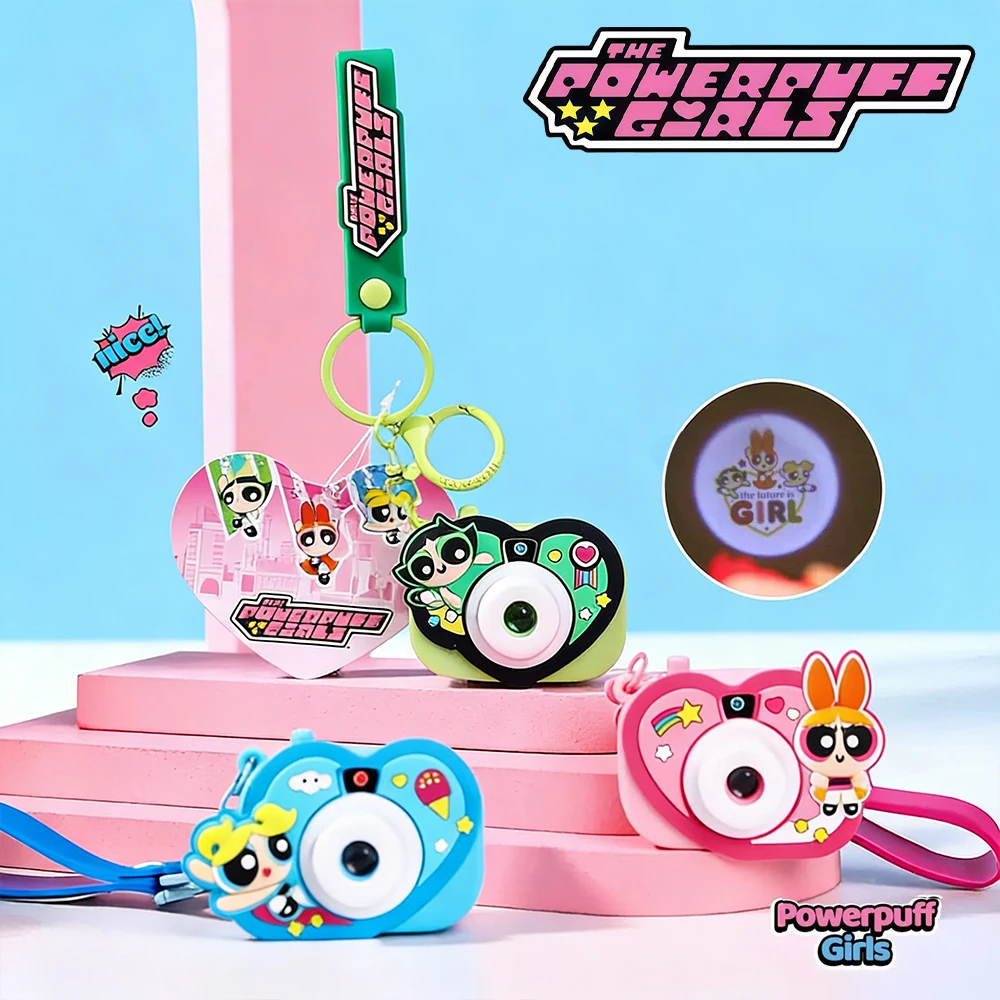 Genuine The Powerpuff Girls 3D Projection Digital Camera Keychain Cute Blossom Bubble Buttercup Hanging Bag Accessories Gifts